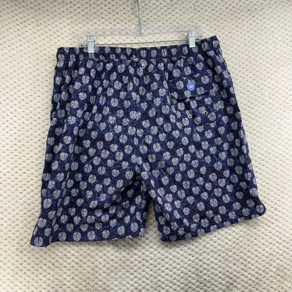 Peter Millar Swim Trunks Mens XL Navy Blue Monstera Leaf Seaside Mesh Lined 8in